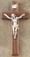Walnut & 2-Tone Pewter Crucifix 10 In.
