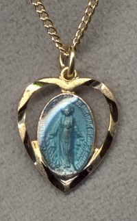 Miraculous Medal in Heart Enameled Gold on Sterlin