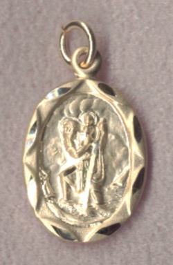 Scalloped Edge, 14Kt. Gold St. Christopher Medal