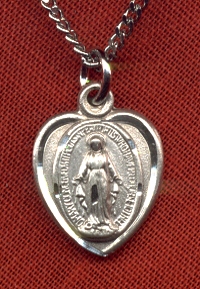 Miraculous Medal In Heart-Shaped Sterling