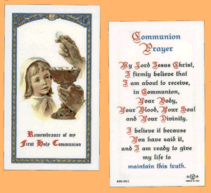 Communion Prayer For Girls: Holy Card