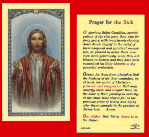 Prayer For The Sick: Holy Card