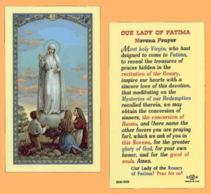 Our Lady Of Fatima Novena Prayer: Holy Card