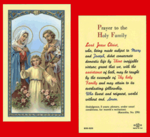 Prayer To The Holy Family: Holy Card