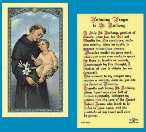 Unfailing Prayer To St. Anthony: Holy Card