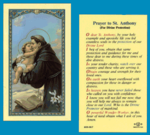 Prayer To St. Anthony: Holy Card
