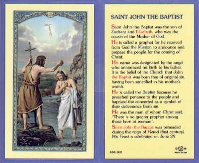 St John Baptist Holy Card