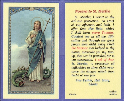 St Martha  Holy Card