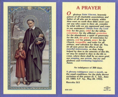 Vincent De Paul Holy Card