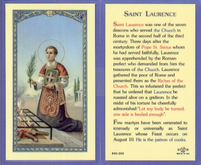 St Laurence Holy Card