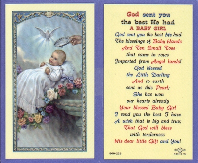 Girl Baptism Holy Card