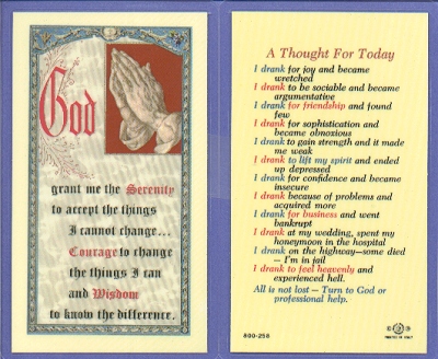 Thought For Today Holy Card - Alcoholism