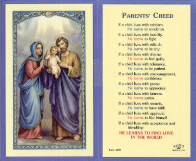 Parent's Creed Holy Card