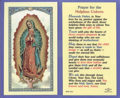 Helpless Unborn Holy Card