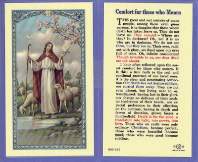 Comfort For Mourners Holy Card