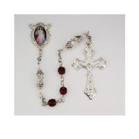 Click image for larger or smaller. 6mm Divine Mercy Rosary, Red w/Chrystal, # 109