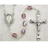 6mm AB Dark Amethyst Birthstone Rosary for February, Sterling Crucifix and Center, # 1462