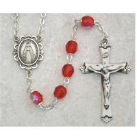 6mm AB Ruby Birthstone Rosary for July, Sterling Crucifix and Center, # 1463