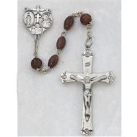 4x6mm Brown Cocoa Bead Rosary, Silver Oxide Crucifix & Center, # 20230