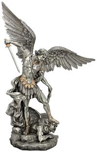 29" Saint Michael Statue, Pewter Finish Veronese Resin, 17747
