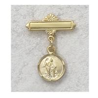 Round Guardian Angel Baby Pin, Gold on Sterling, # 19993