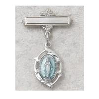 Sterling & Blue Enamel, Pierced Border Miraculous Medal Baby Pin, # 20001