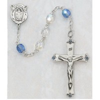 7mm Blue & Crystal Rosary in Sterling, # 20018