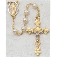 Rosary, Gold Plate Crucifix and Center, 7mm Glass Pearls, # 20196