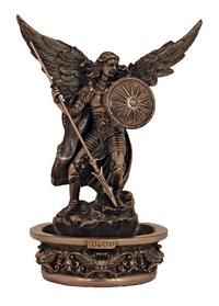 St. Raphael The Archangel Holy Water Font, Stands or Hangs, Cold Cast Bronze, 7", # 21174