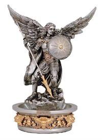 St. Raphael The Archangel Holy Water Font, Stands or Hangs, Pewter Finish Resin, 7", # 21175