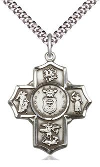 Click image for larger or smaller. Air Force 4-Way Medal, Fine Pewter, 1-1/8", Your Choice of Chain, # 2336