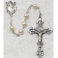 Rosary, 6mm Glass Pearl, Sterling Crucifix and Center, # 5125