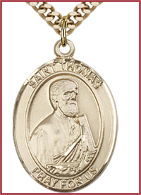 Click image for larger or smaller. 14kt Gold Filled Medal, 1"x3/4", St. Thomas the Apostle, Your Choice of Chain, # 54545