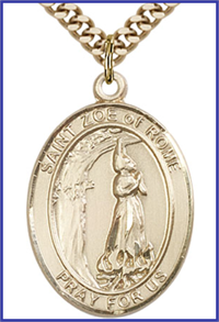 Click image for larger or smaller. 14kt Gold Filled Medal, 1"x3/4", St. Zoe of Rome, Your Choice of Chain, # 54593