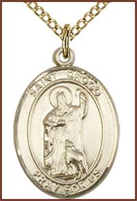 Click image for larger or smaller. 14kt Gold Filled Medal, 3/4"x9/16", St. Drogo, Your choice of chain, # 55075