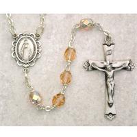 6mm AB Rose Birthstone Rosary for October, Sterling Crucifix and Center, # 568