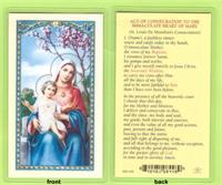 Click image for larger or smaller. Act of Consecration to the Immaculate Heart of Mary, Laminated Holy Card, 25-pack,. # 59070.