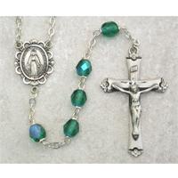 6mm AB Emerald Birthstone Rosary for May, Sterling Crucifix and Center, # 8829