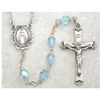 6mm AB Aqua Birthstone Rosary for March, Sterling Silver Crucifix and Center, # 8830