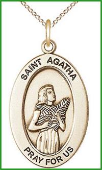 Click image for larger or smaller. St. Agatha Medal, 14kt Gold Filled, 1" Tall, Your Choice of Chain, # 9160