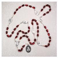 7mm Red Tear Drop Seven Sorrows Chaplet, Silver Oxide Metal Beads, # 92283
