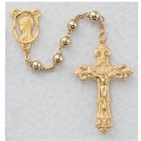 Rosary, 6mm Gold Plated Beads, GP Pewter Crucifix and Center, # 94840