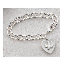 Sterling Plate & Rhodium Dove / Heart Bracelet, # 95543