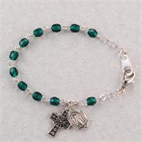 Baby Irish Rosary Bracelet, 4mm Green AB Crystals, Pewter Medals, # 98336