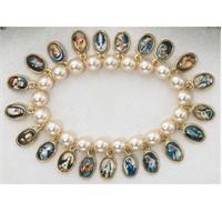 7mm Glass Pearl Marian Charm Stretch Bracelet, # 95892
