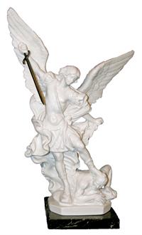 St. Michael Statue, White Alabaster, Marble Base, 9.5", 96429