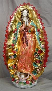 Our Lady of Guadalupe with 20 roses in hand-painted and hand-crafted ceramic, 24". Made in Italy., 97446