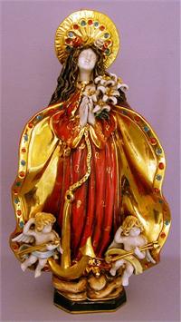 Saint Philomena with Angels in hand-painted and hand-crafted ceramic, 20". Made in Italy., 97448