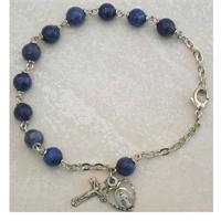 6mm Genuine Lapis Rosary Bracelet, Sterling Silver Medals, # 97662