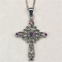 Amethyst Crystal Stone Cross on 18" Chain, 1-1/2", Boxed, 97675